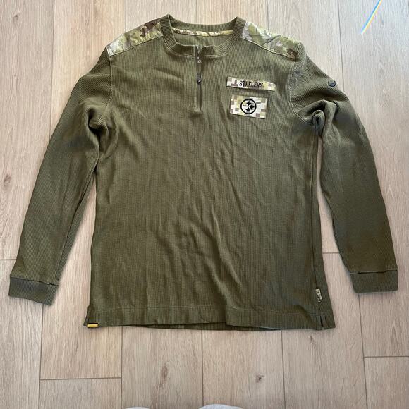 Nike Mens Pittsburgh Steelers Olive Salute To Service Henley Long Sleeve Sz L - Picture 1 of 10